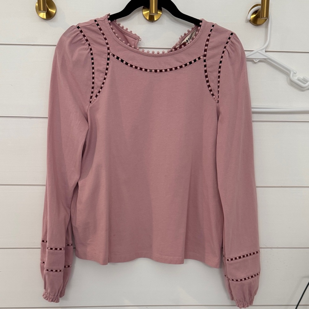 Boden Dusty Rose Long-Sleeve Embroidered Tee